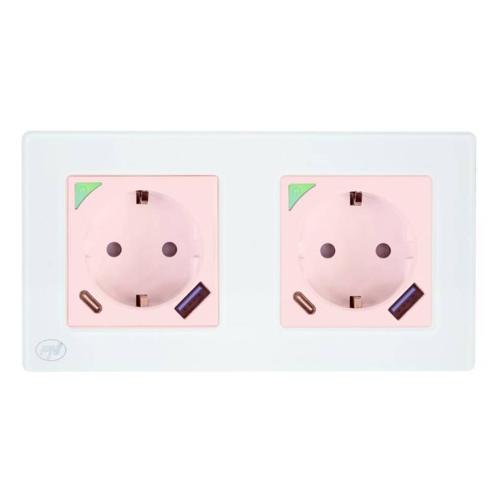 Kit Priza dubla inteligenta SmartHome WiFi, cu rama montaj ingropat PNI-WP202-2