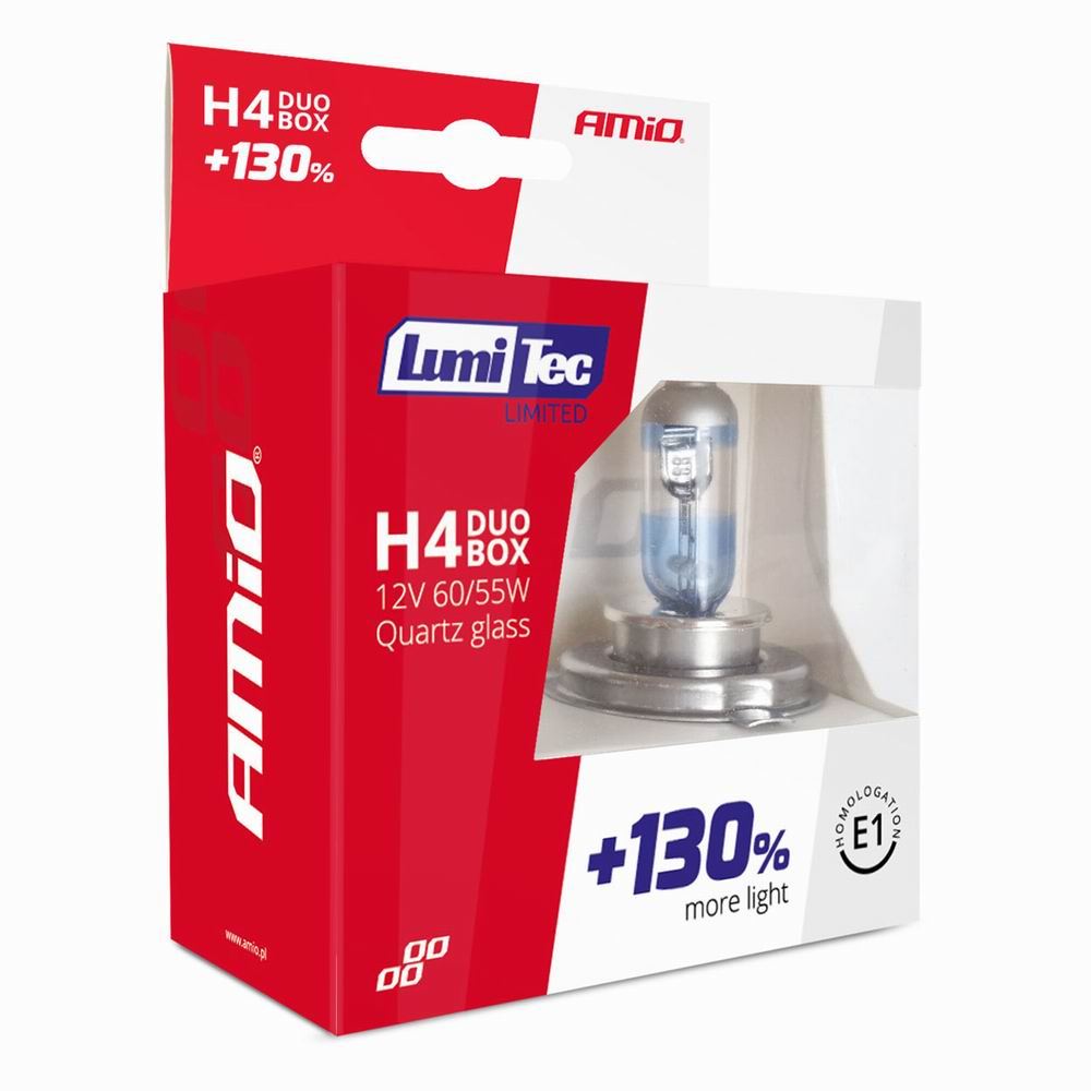 Set 2 becuri H4 12V, 60/55W, +130%, LumiTec Limited blue 01405 Amio