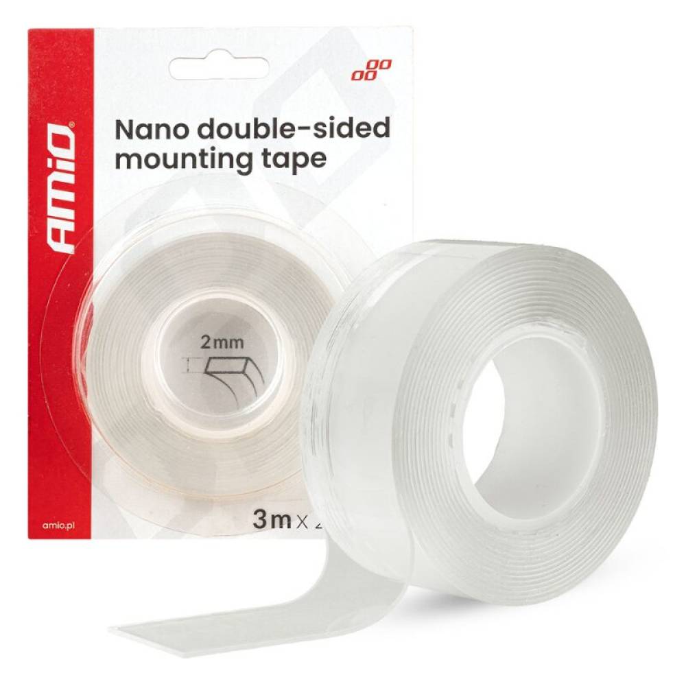 Banda dublu adeziva 20mm x 3m x 1mm, transparenta, Amio 04847