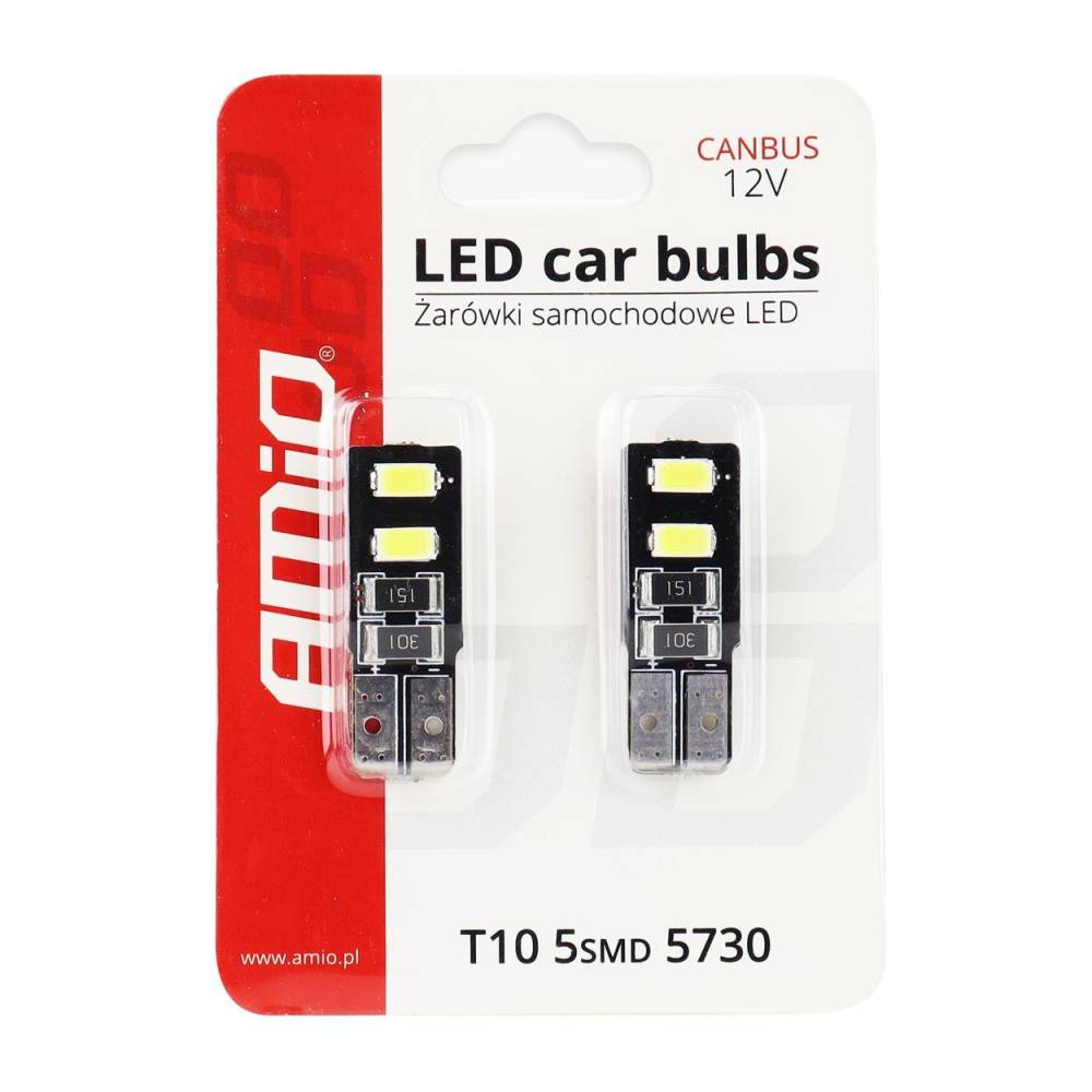 Set 2 becuri T10, 4 LED-uri, 12V W5W Canbus 01630 Amio