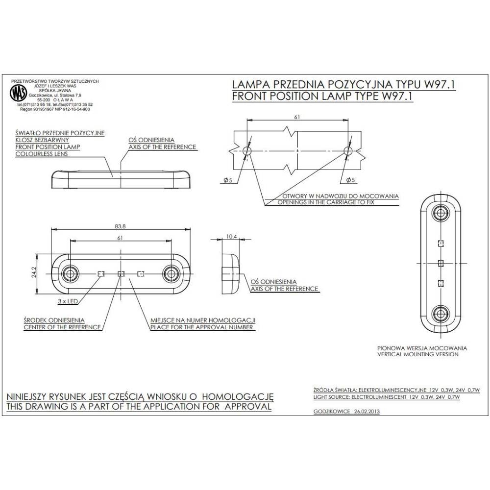 Lampa gabarit 84x24,LED, slim, rosie, 12-24V, W97.1 709 Was