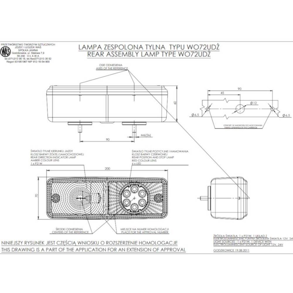 Lampa spate 200x70, 3 functii, LED, W072UD 487 Was