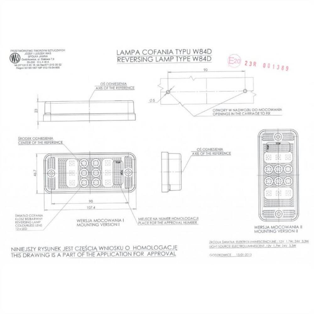 Lampa mers inapoi 2 suruburi, 107x47, 12 LED-uri, 9-36V W84 702 Was 