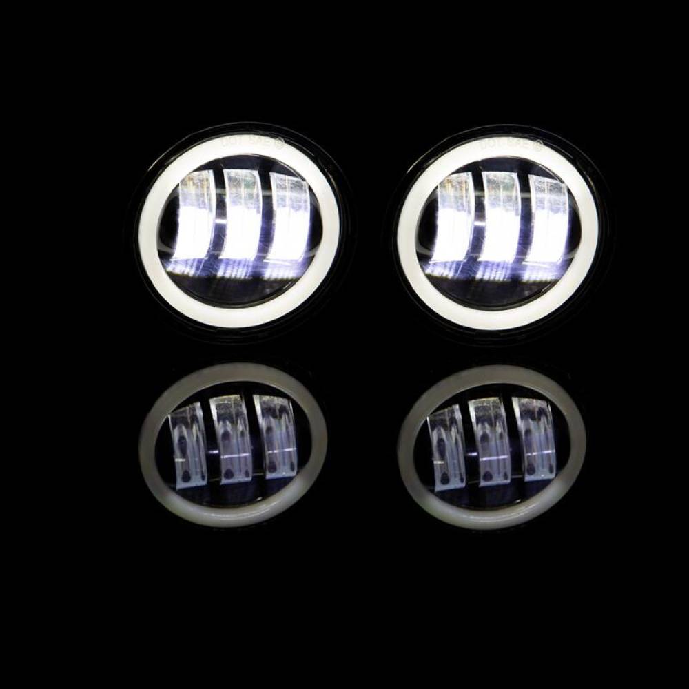 Set 2 proiectoare ceata cu DRL (Angel Eyes) 3 functii, lumini de zi, ceata si semnalizare, fi90mm, Dacia, Renault, Jeep, Dodge, Chrysler, BK69122