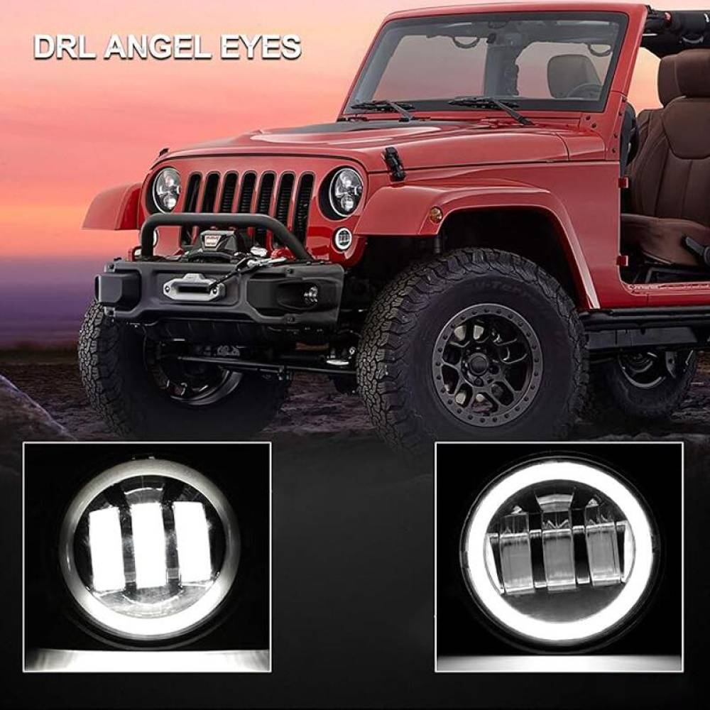 Set 2 proiectoare ceata cu DRL (Angel Eyes) 3 functii, lumini de zi, ceata si semnalizare, fi90mm, Dacia, Renault, Jeep, Dodge, Chrysler, BK69122