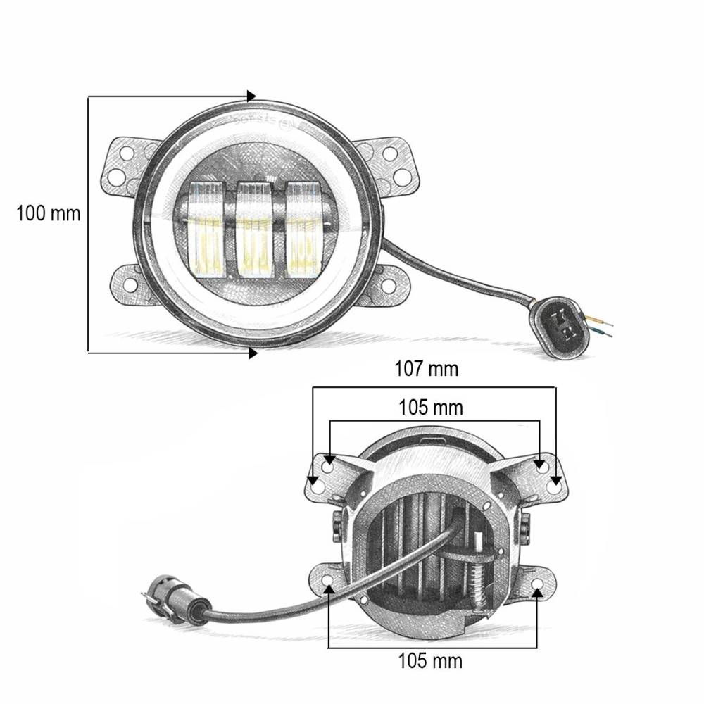 Set 2 proiectoare ceata cu DRL (Angel Eyes) 3 functii, lumini de zi, ceata si semnalizare, fi90mm, Dacia, Renault, Jeep, Dodge, Chrysler, BK69122