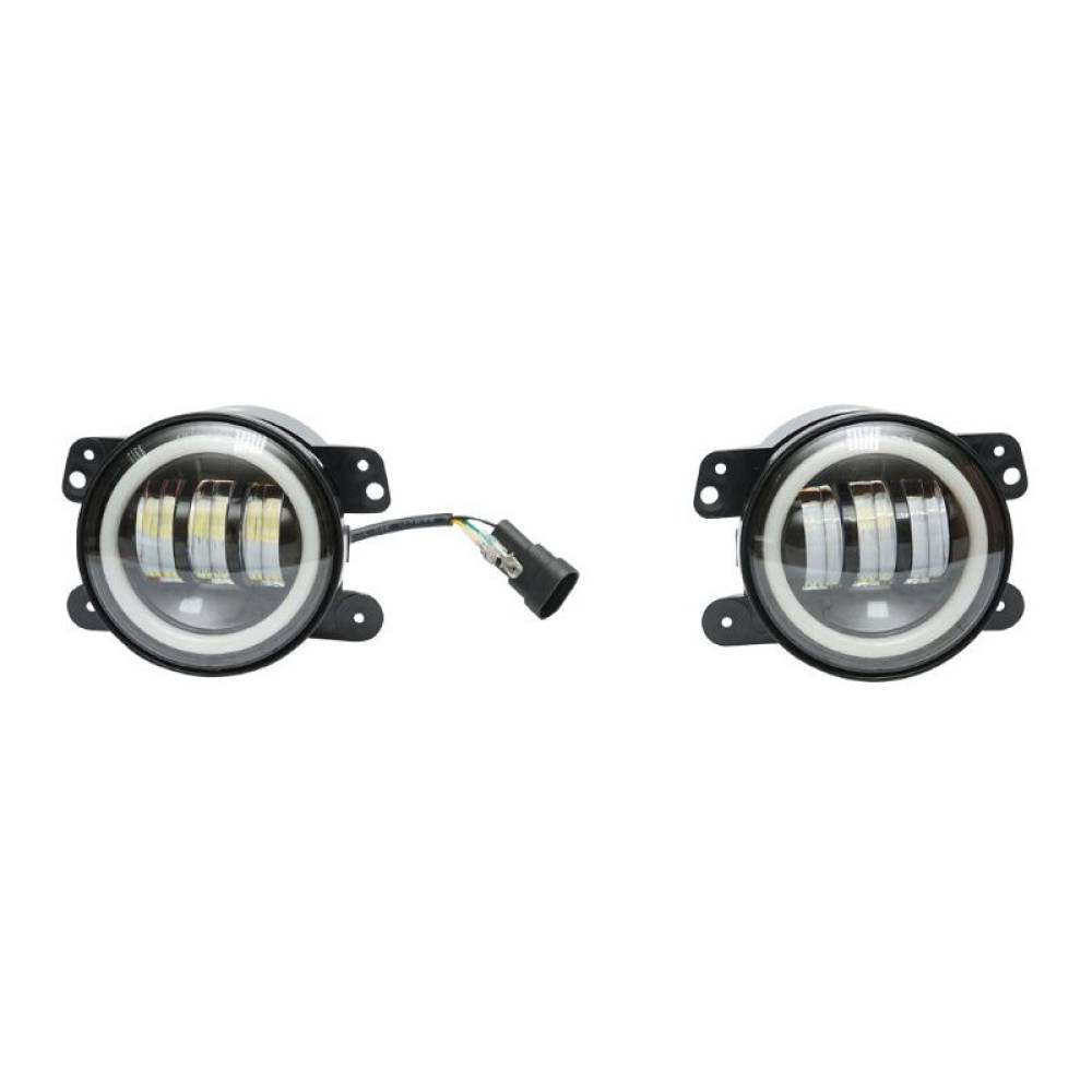 Set 2 proiectoare ceata cu DRL (Angel Eyes) 3 functii, lumini de zi, ceata si semnalizare, fi90mm, Dacia, Renault, Jeep, Dodge, Chrysler, BK69122