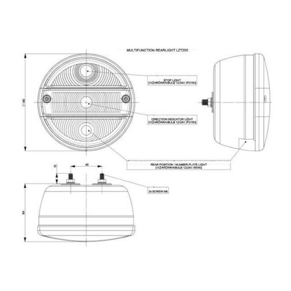 Lampa spate fi140, 4 functii, hamburger, LZT 290 Avia Horpol