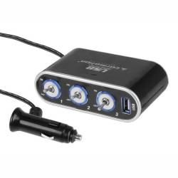 Stecher 3 prize 12 / 24V cu fir, LED, intrerupator si USB, 58614 Carmotion