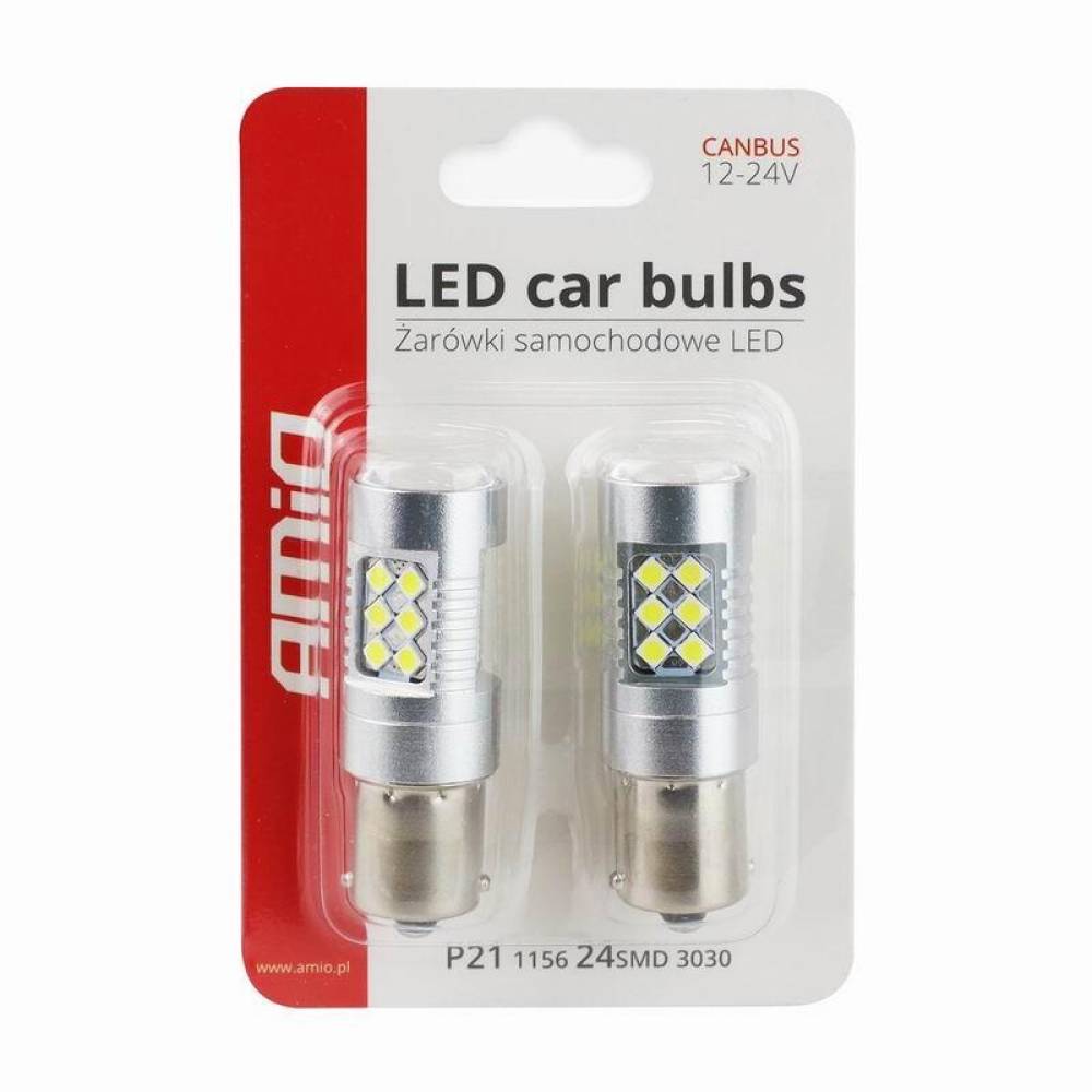 Set 2 becuri semnalizare 24 LED-uri, 12-24V, P21W BA15s, Canbus, 01445 Amio Set 2 becuri semnalizare 24 LED-uri, 12-24V, P21W BA15s, Canbus, 01445 Amio