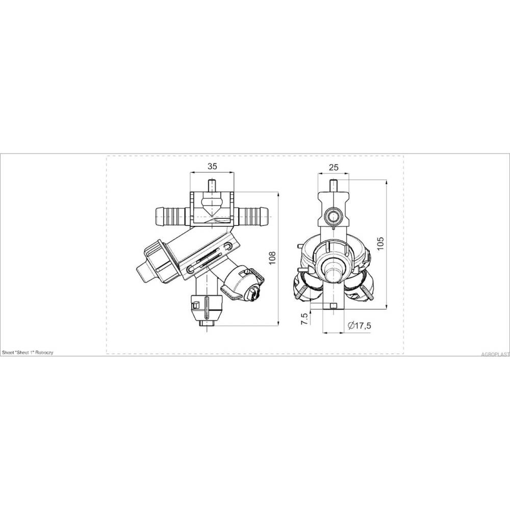 Stropitor complet de capat cu 3 diuze si picurator, pentru erbicidator Agroplast EA72/ AP0-100 / G07/K