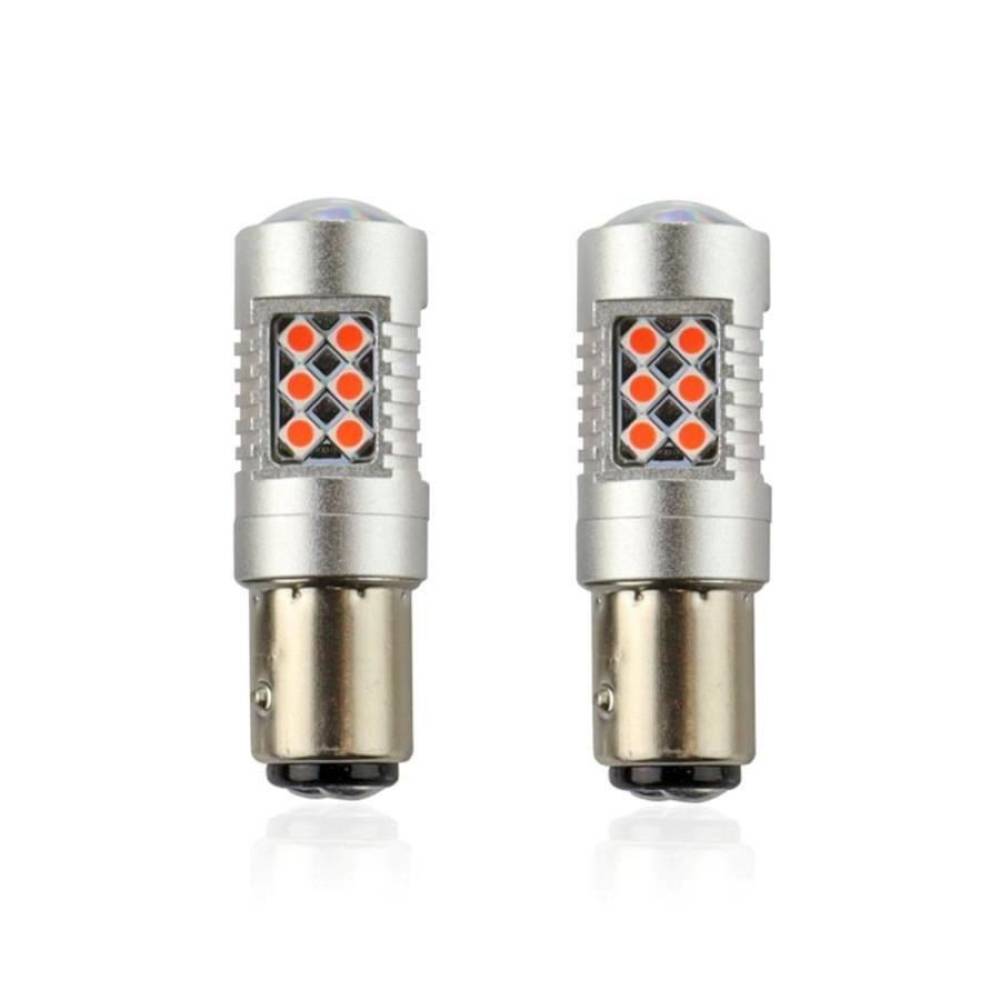 Set 2 becuri stop frana 24 LED-uri, 12/24V, P21/5W, BAY15d Canbus, rosu, Canbus 02579 Amio