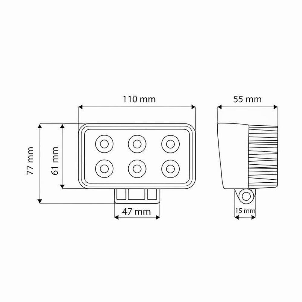 Proiector lucru 110x60, 6 LED-uri, 10-30V, 18W, 1200lm, TT.13206