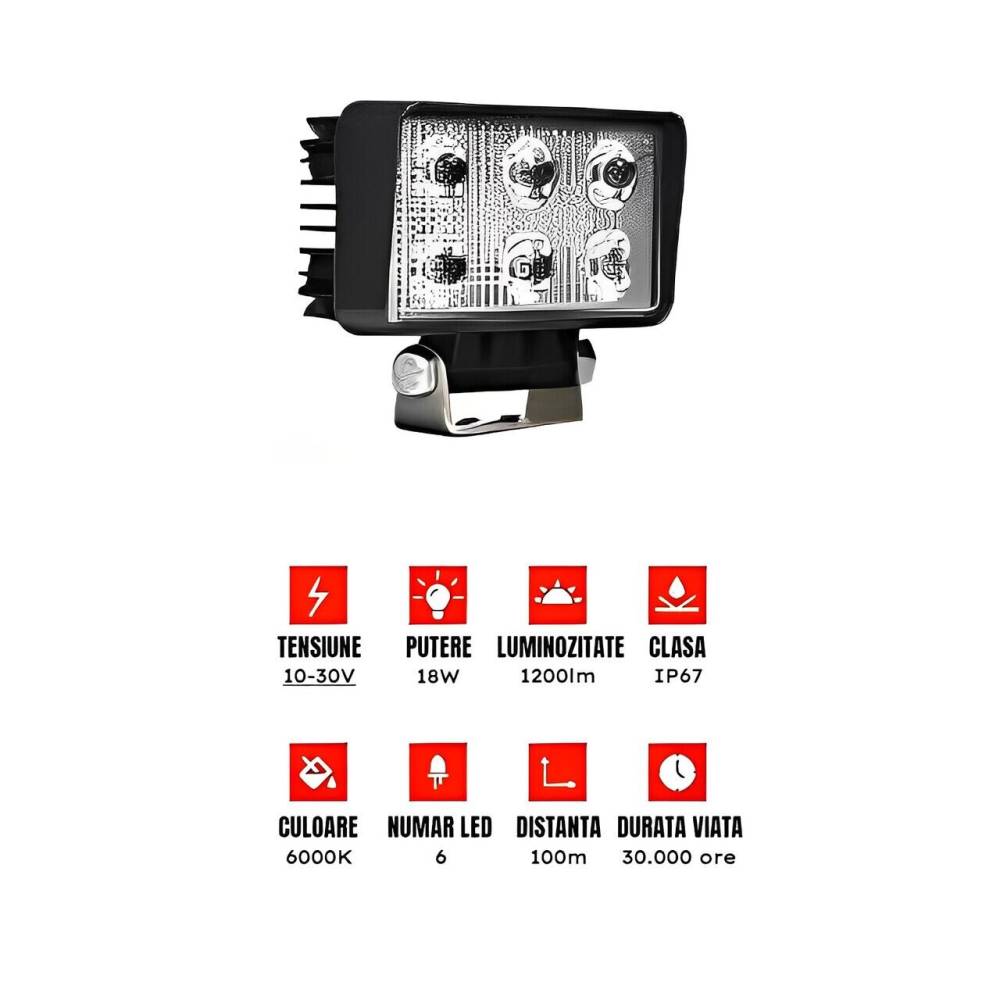 Proiector lucru 110x60, 6 LED-uri, 10-30V, 18W, 1200lm, TT.13206