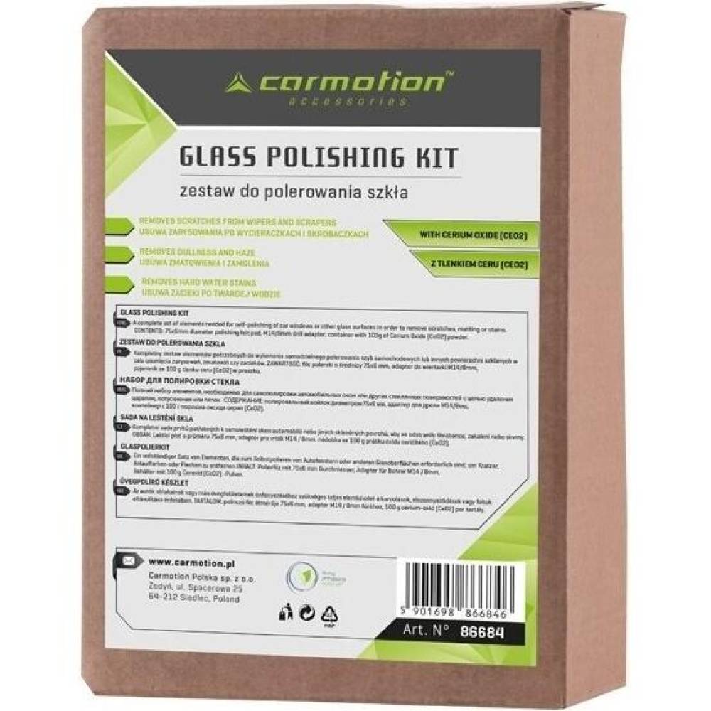 Kit polisare geamuri, oglinzi, cu oxid de ceriu CeO2, Carmotion 86684