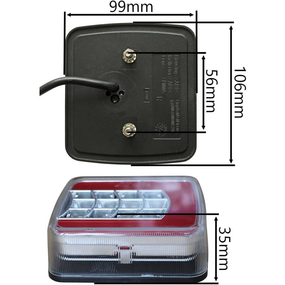 Lampa spate 100x95, 4 functii, iluminare numar,cablu, LED, stanga, Glow DAFA TRS004L