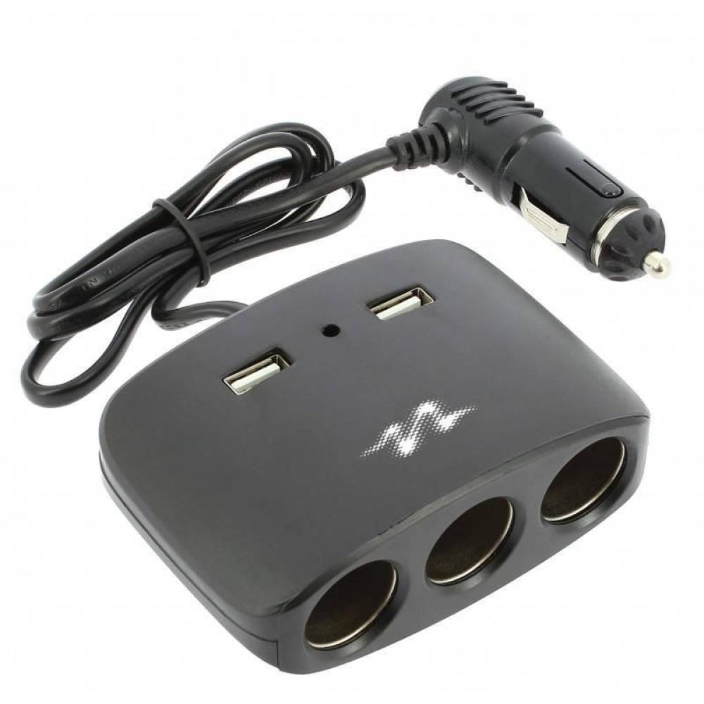 Stecher 3 prize 12/24V cu fir, 2 USB-uri, 2.1A, 120W, negru, Pulse MLS511B