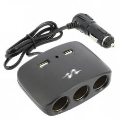 Stecher 3 prize 12/24V cu fir, 2 USB-uri, 2.1A, 120W, negru, Pulse MLS511B