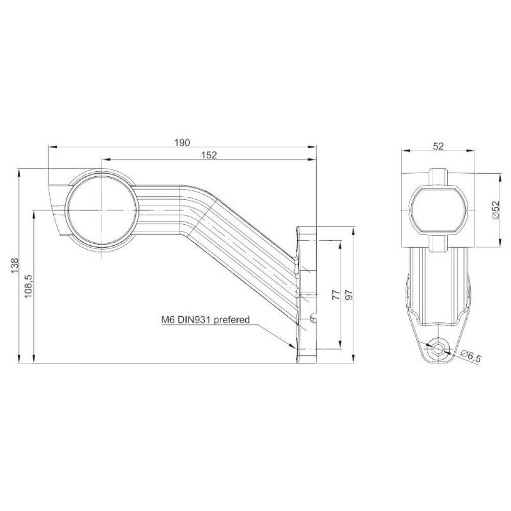 Lampa gabarit cu brat 190 lung, cotit la 45°, LED, 3 functii alba, rosie si galbena, stanga 12-36V, FT-140F-L Fristom