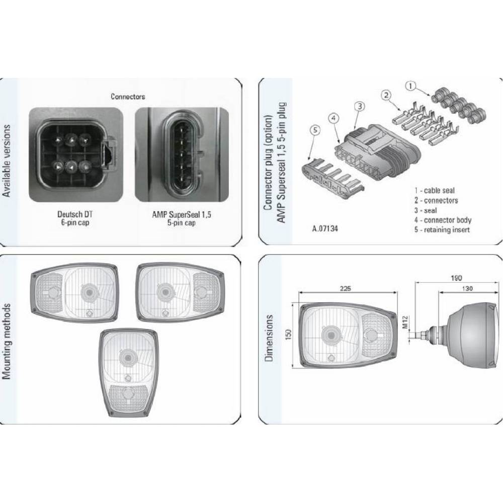 Far cu semnalizare stanga RGV1. cu mufa  AMP SuperSeal 5pini, 49030 Wesem