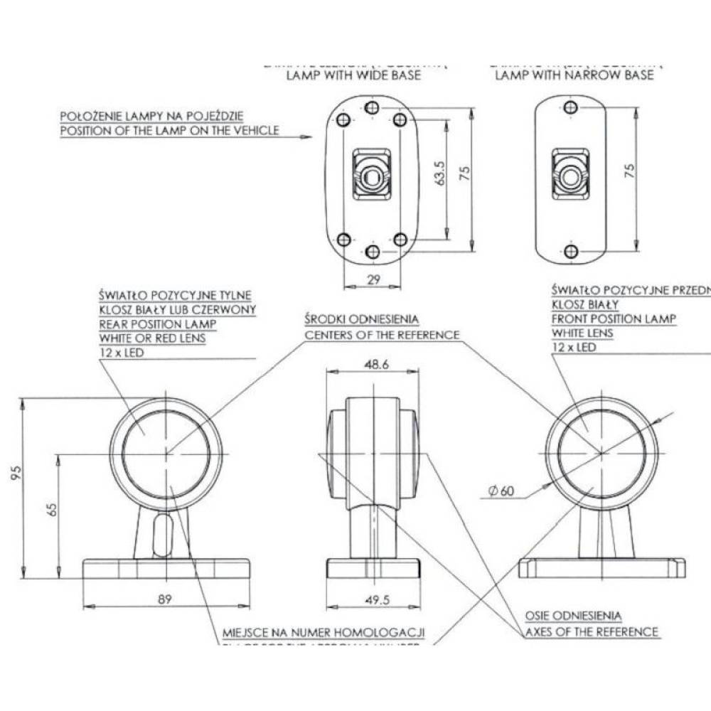 Lampa gabarit cu brat 95mm, LED, alb-rosie, W21.1N 771 Was  
