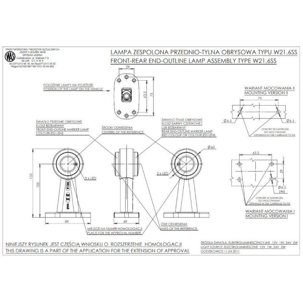 Lampa gabarit cu brat 135mm, LED, alb-rosie, angeleye, 12-24V, W21.6ss 425 Was