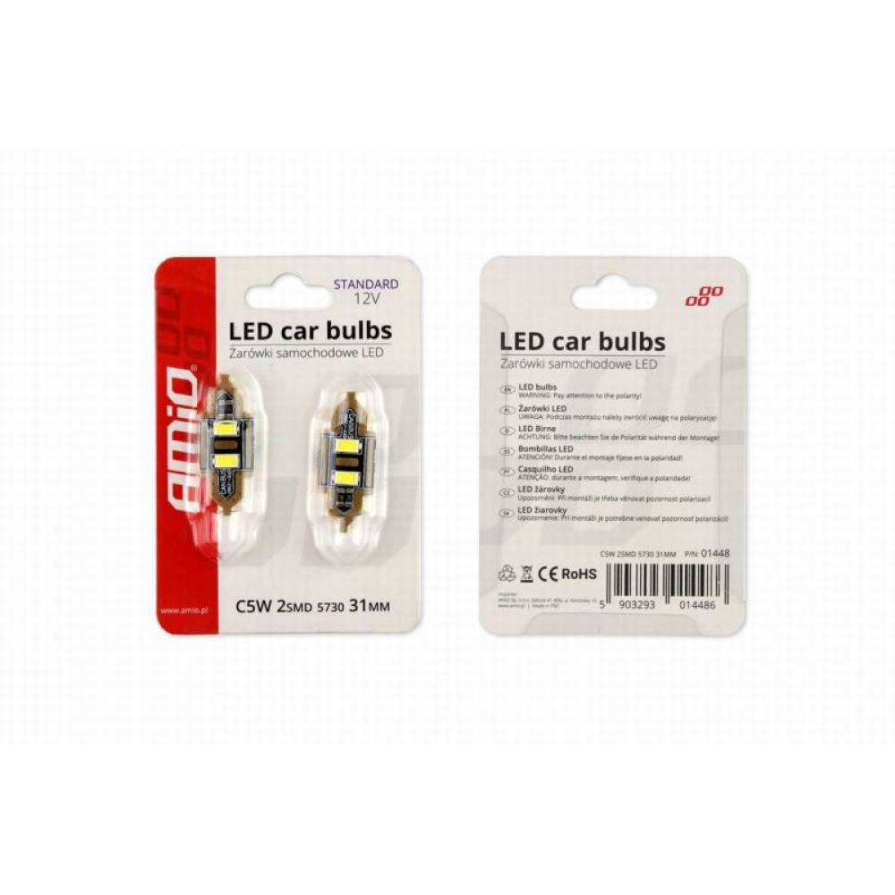 Set 2 becuri sofit 12V/C5W 31mm 2 LED-uri tip SMD 5730, CANBUS 01448 Amio