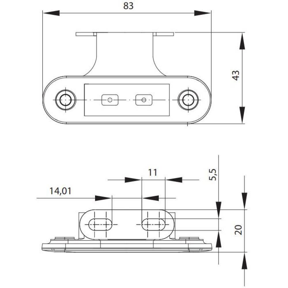 Lampa gabarit 78x22, LED, galbena, cu suport talpa, 12-30V, FT-015/ Z+K Fristom 