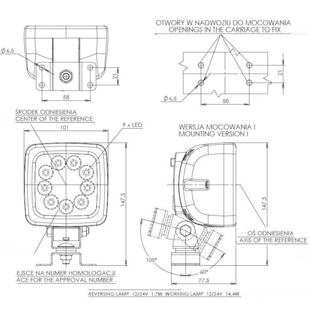 Proiector lucru 101x101, LED, 1980lm, functie mers inapoi, W81 685 Was