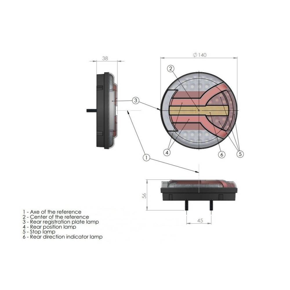 Lampa spate fi140, 4 functii, tip hamburger, LED Neon, semnalizare dinamica, Navia LZD 2342 Horpol