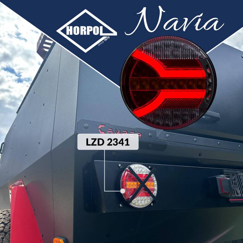 Lampa stop fi140, 5 functii, mers inapoi, ceata, tip hamburger, LED Neon, semnalizare dinamica, Navia, HOR94B LZD2341 Horpol