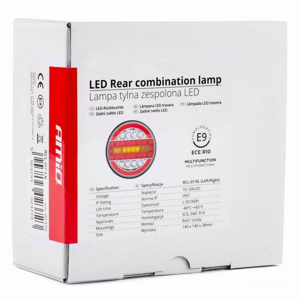Lampa stop fi140, 4 functii, stanga-dreapta, LED, 12-24V, semnalizare dinamica, 02372 Amio