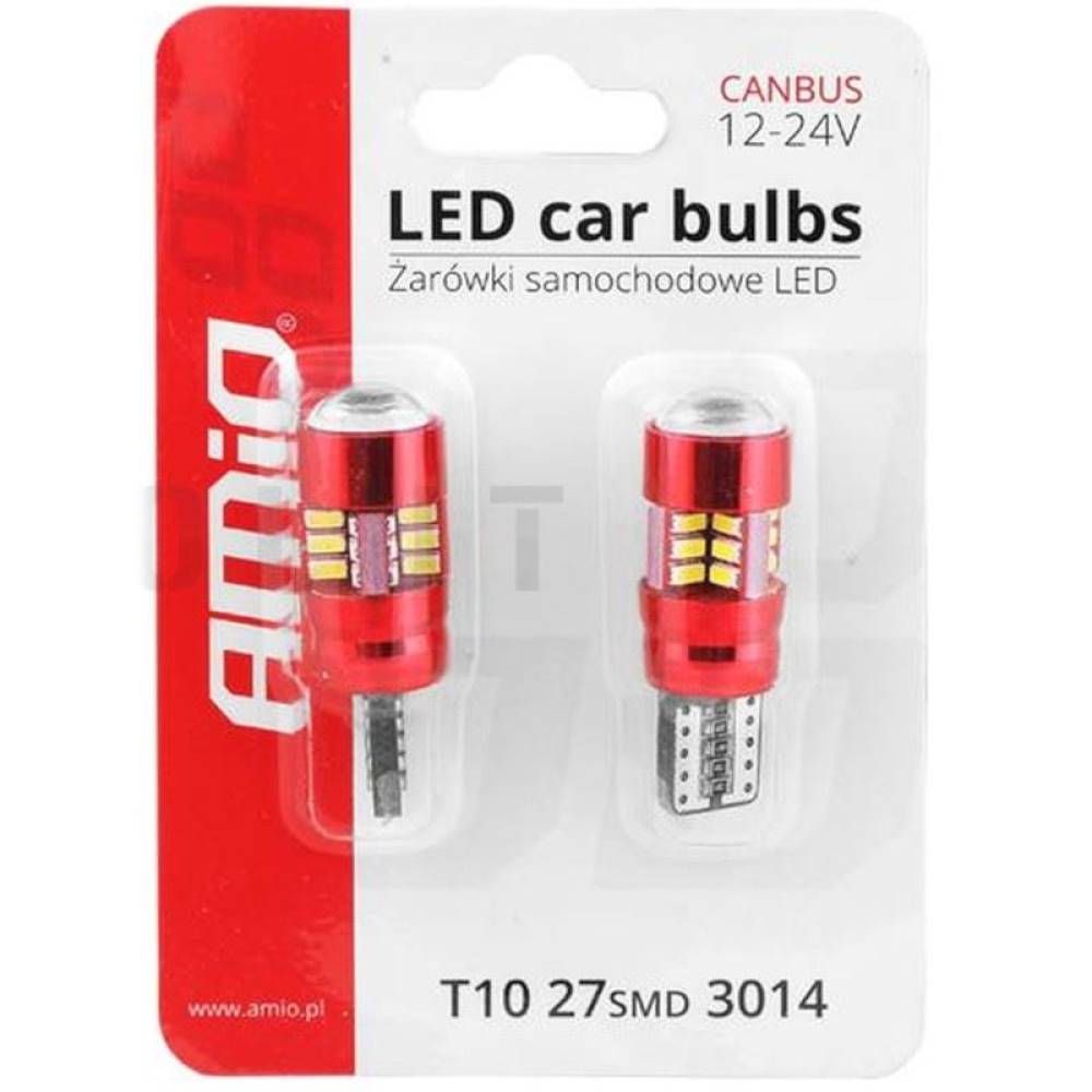 Set 2 becuri T10e, 27 LED-uri SMD3014, 12-24V W5W, CANBUS 01446 Amio