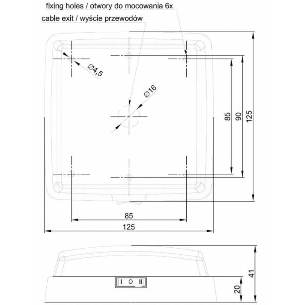 Lampa interior plafon 125x125 FTP-131 cu intrerupator, 12/24V Fristom   