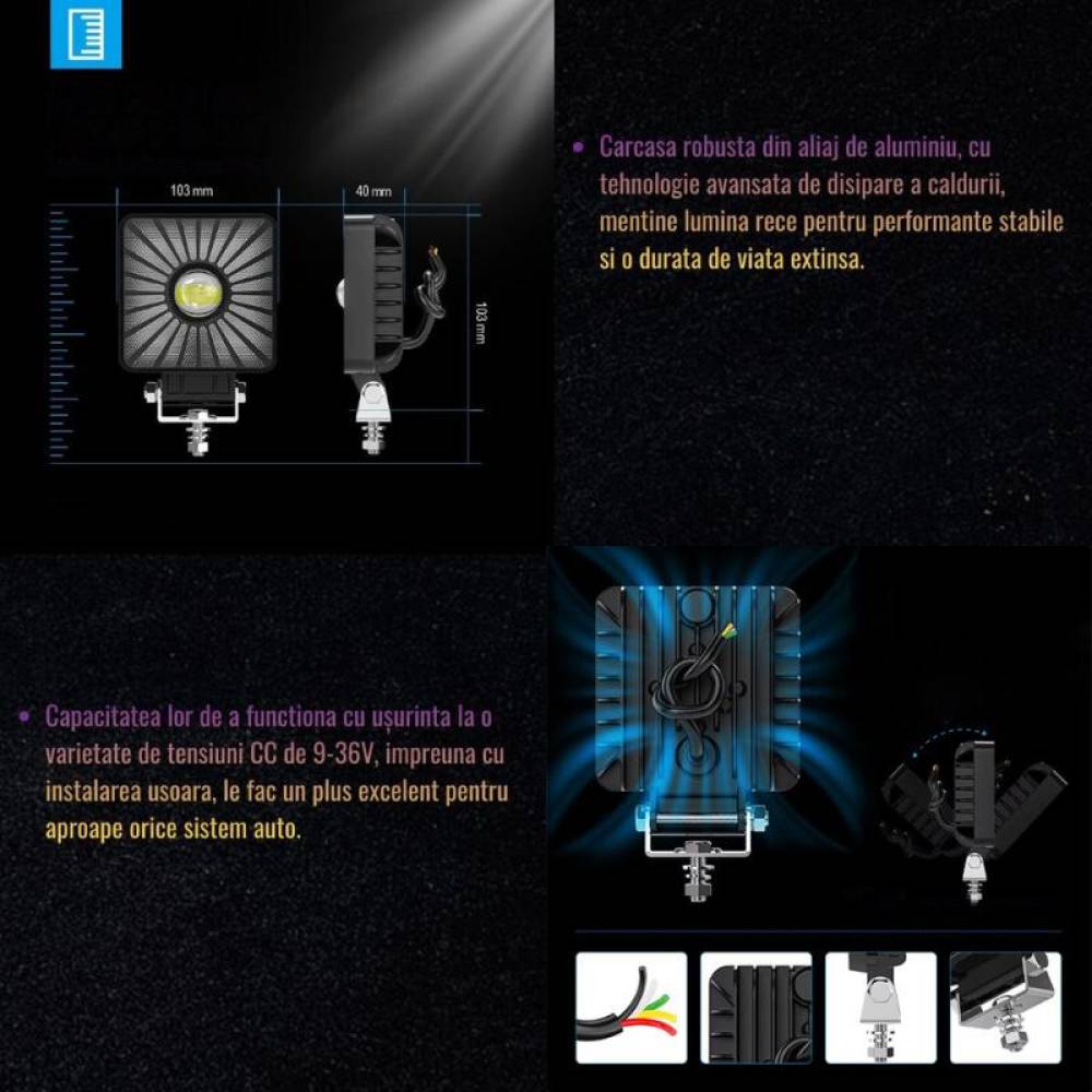 Proiector lucru 103x40mm, Led, Cu pozitie, DRL, 9-36W, alb, 91007, UR71