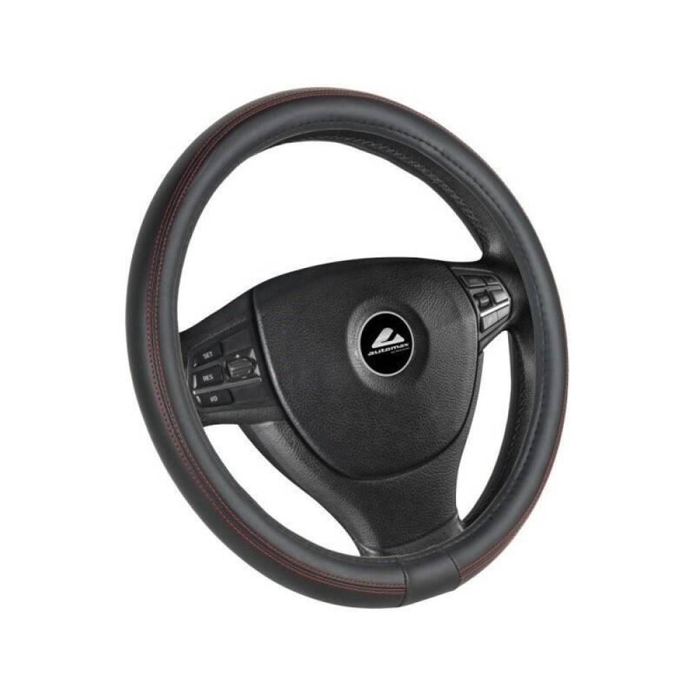 Husa volan 37 - 39cm negru cu cusatura rosie 4496 Automax Husa volan 37 - 39cm negru cu cusatura rosie 4496 Automax