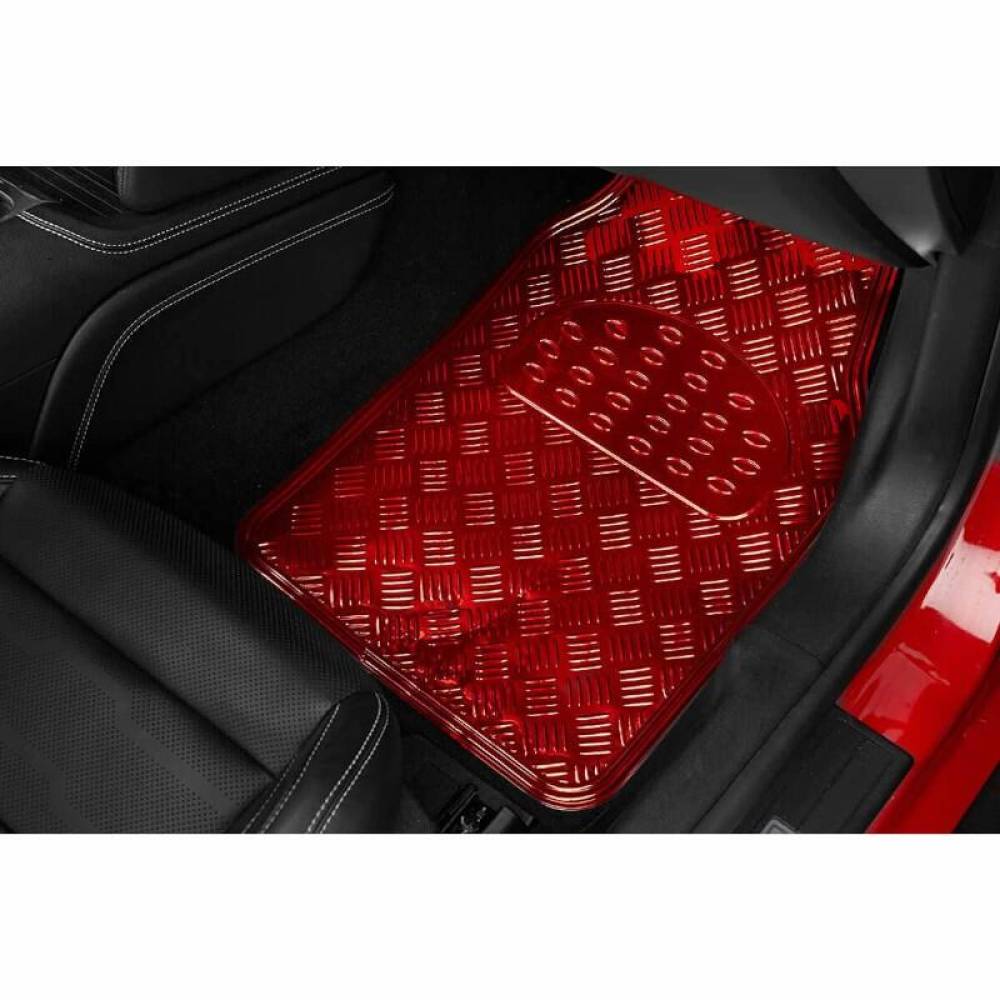 Set 4 covorase universale 65x47, din cauciuc cu aspect aluminiu, rosu, APA3000 Race Sport