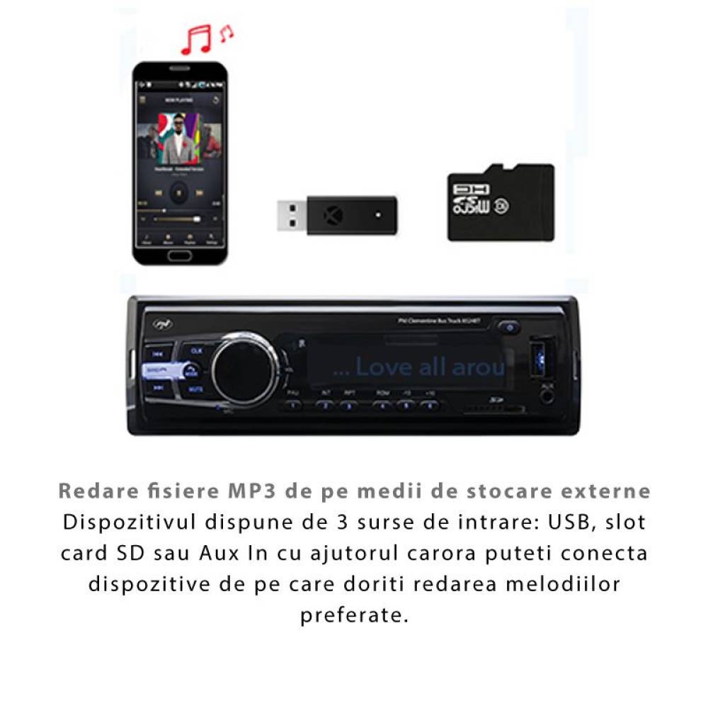 MP3 player PNI Clementine Bus Truck 8524BT RDS 4x45w 12V/24V 1 DIN cu SD, USB, AUX, RCA si Bluetooth