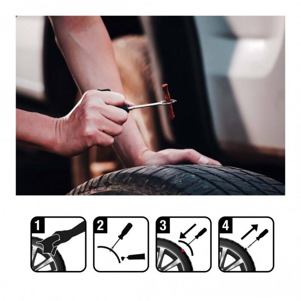 Kit reparatie cauciuc, 5 snururi vulcanizare, cu 2 dispozitive, metal si solutie, Quick & Safe
