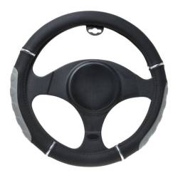 Husa volan  37-39cm negru cu gri si inel argintiu cauciucat reliefat 6606 Automax