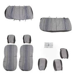 Set huse auto, stofa, Dacia Logan, 5 locuri, 2 cu 3, negru cu dungi albastre, DLZ50, Dealiz 