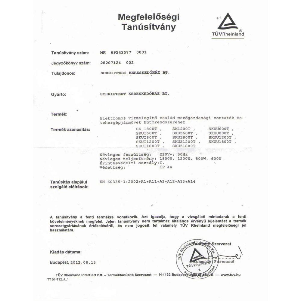 Preincalzitor universal 800W, 16mm SKU800T Schriffert