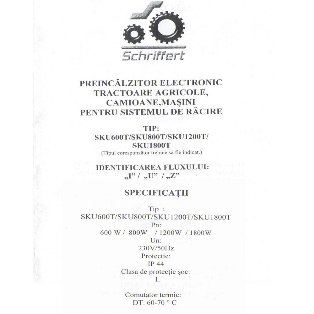 Preincalzitor universal 800W, 16mm SKU800T Schriffert