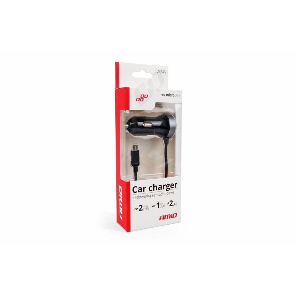 Incarcator auto fir microUSB si 2 USB 12/24V 2.1A, 02056 Amio