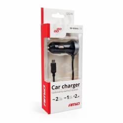 Incarcator auto fir microUSB si 2 USB 12/24V 2.1A, 02056 Amio
