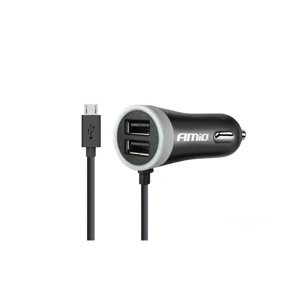 Incarcator auto fir microUSB si 2 USB 12/24V 2.1A, 02056 Amio