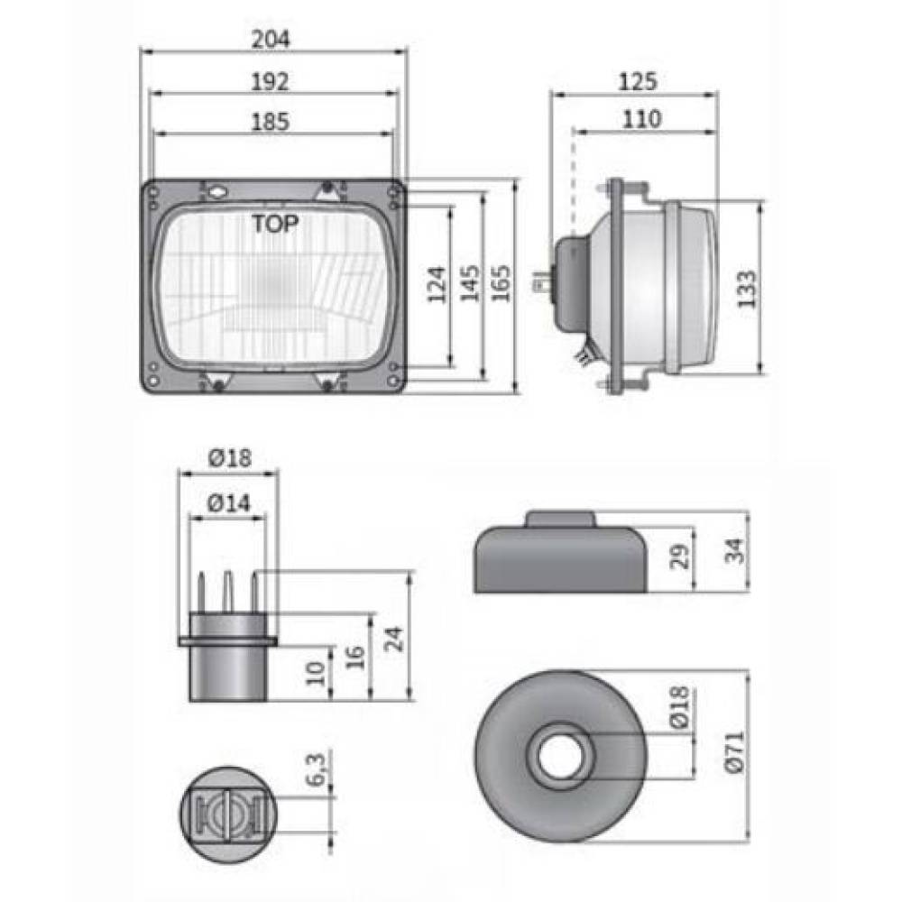 Far cu faza lunga, scurta si pozitie, pentru tractor New Holland bec R2 27608 Wesem, compatibil cu New Holland