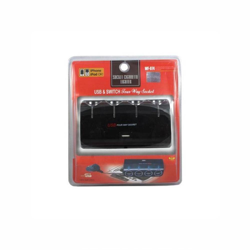Stecher 4 prize 12V/24V, cu USB 1000mA WF074
