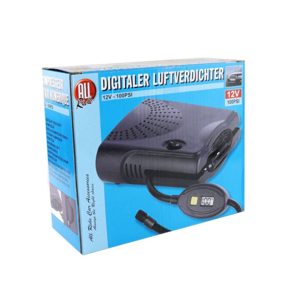 Compresor aer 12V, 100psi digital cu lanterna, geanta, AllRide 29924