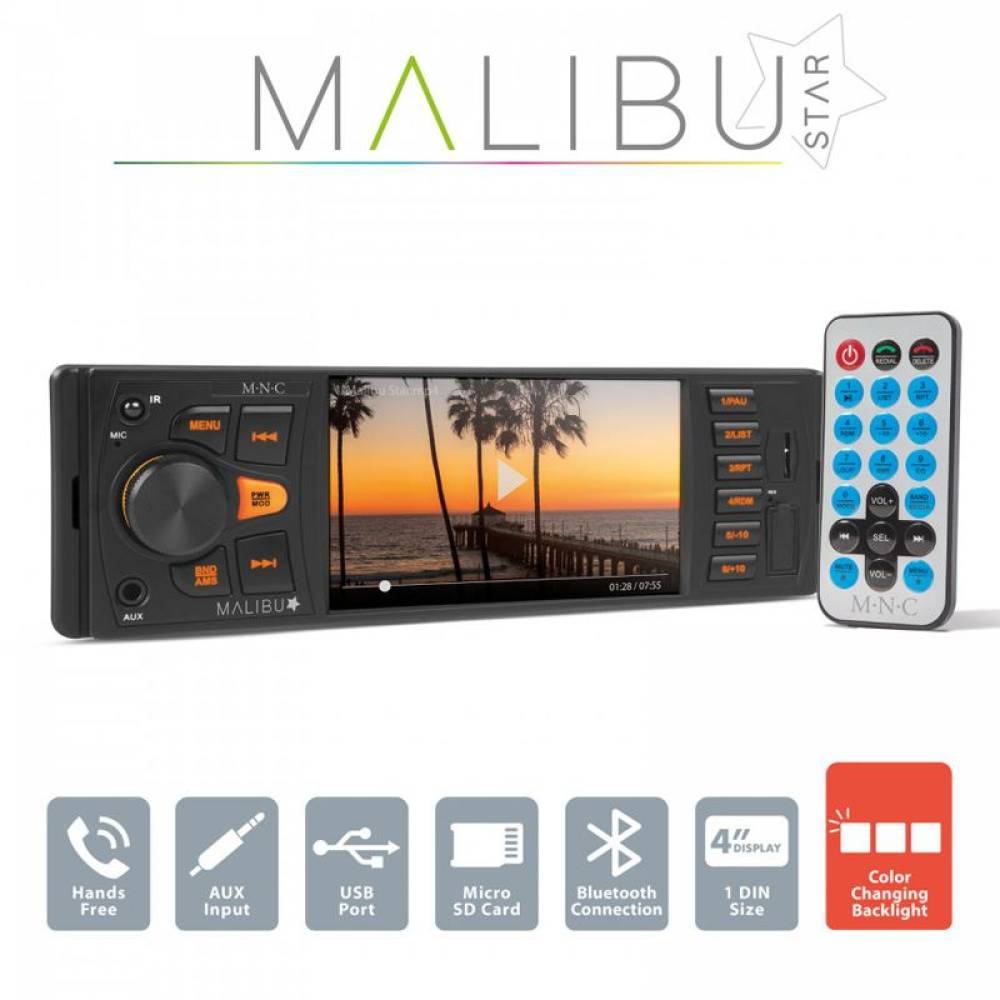 Player MP3 auto multimedia MALIBU STAR M.N.C, 1 DIN, 4x50 W, BT, MP3, AUX, SD, USB